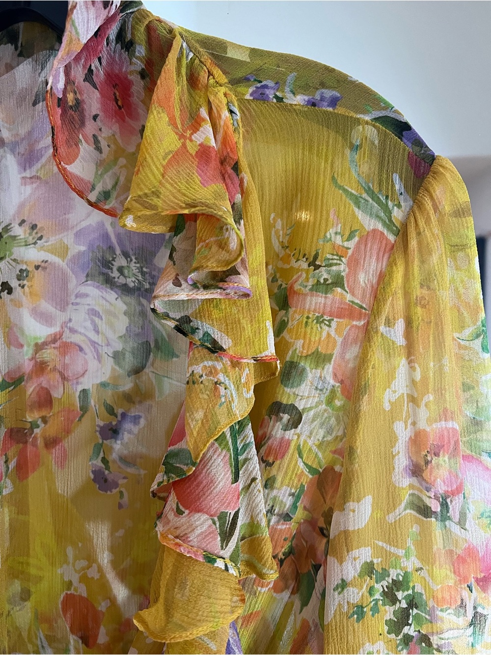 Lauren Ralph Lauren Floral Silk Top - Yellow & Coral - Picture 3 of 5